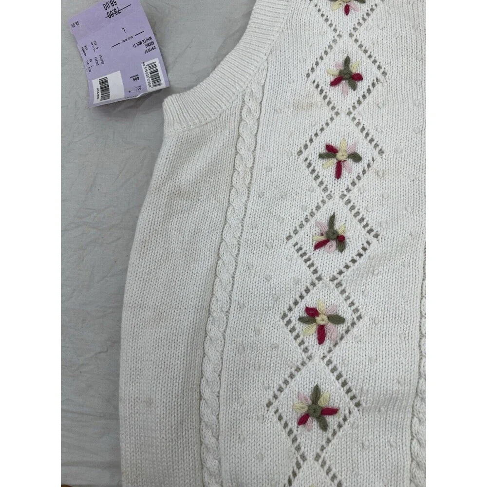 Vtg EP PRO Womens L Peplum Floral Knit Sweater Vest Romantic Cottagecord Spring‎ - Picture 8 of 11